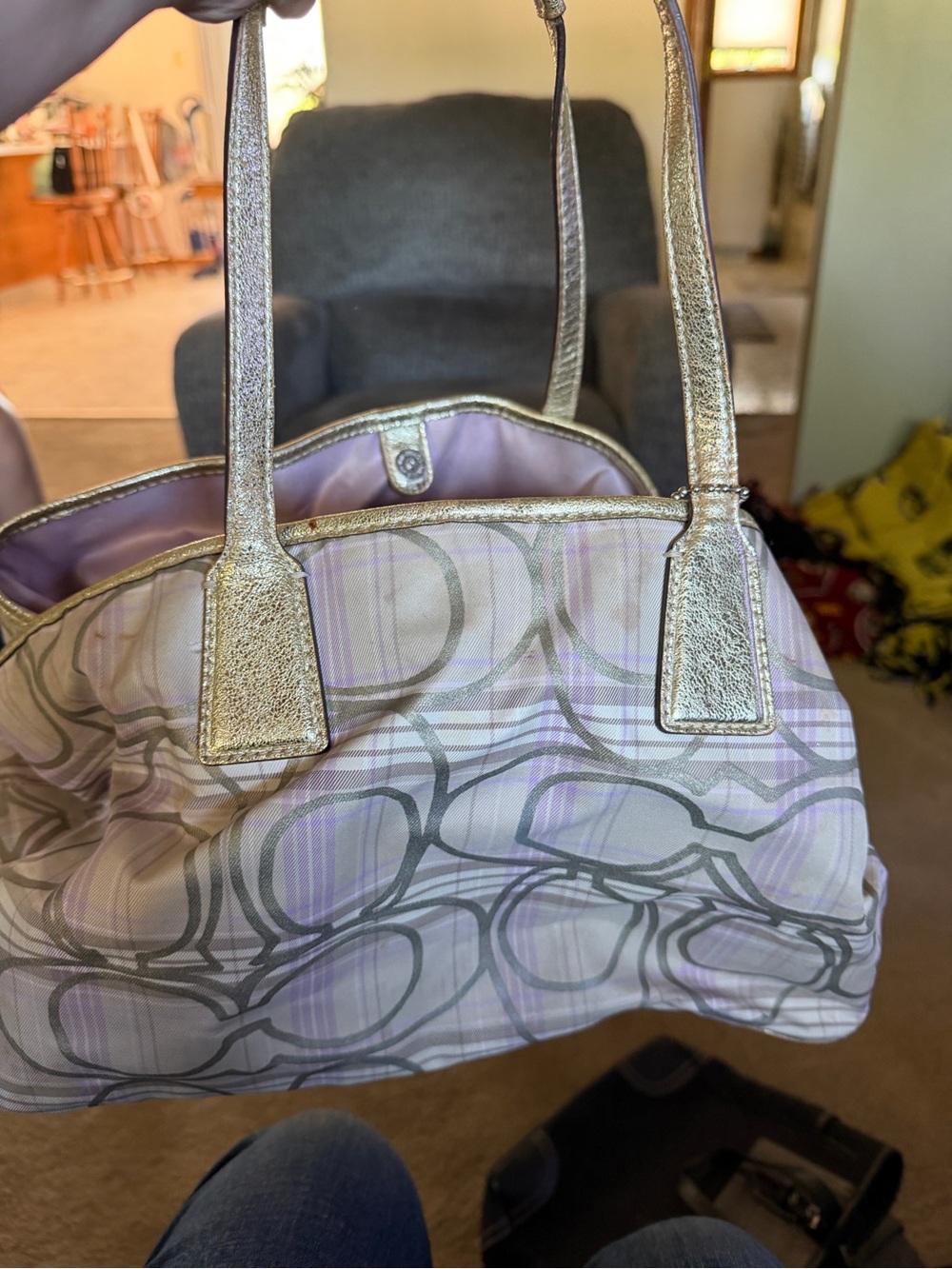 Metallic-Trim Lavender Patterned Tote Bag